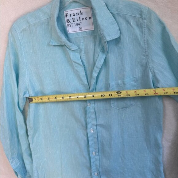 Frank & Eileen 100% Linen Shirley Button Shirt Classic Preppy Minimalist Blue M - Picture 15 of 16
